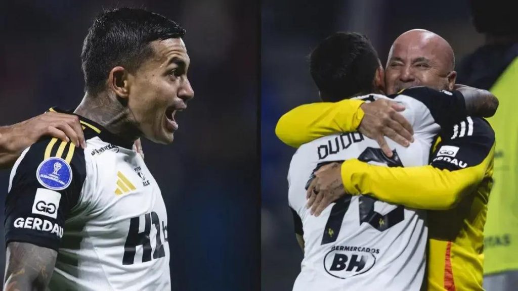 Dudu marcou gol nos acréscimos e foi abraçar SampaoliPedro Souza/Atlético