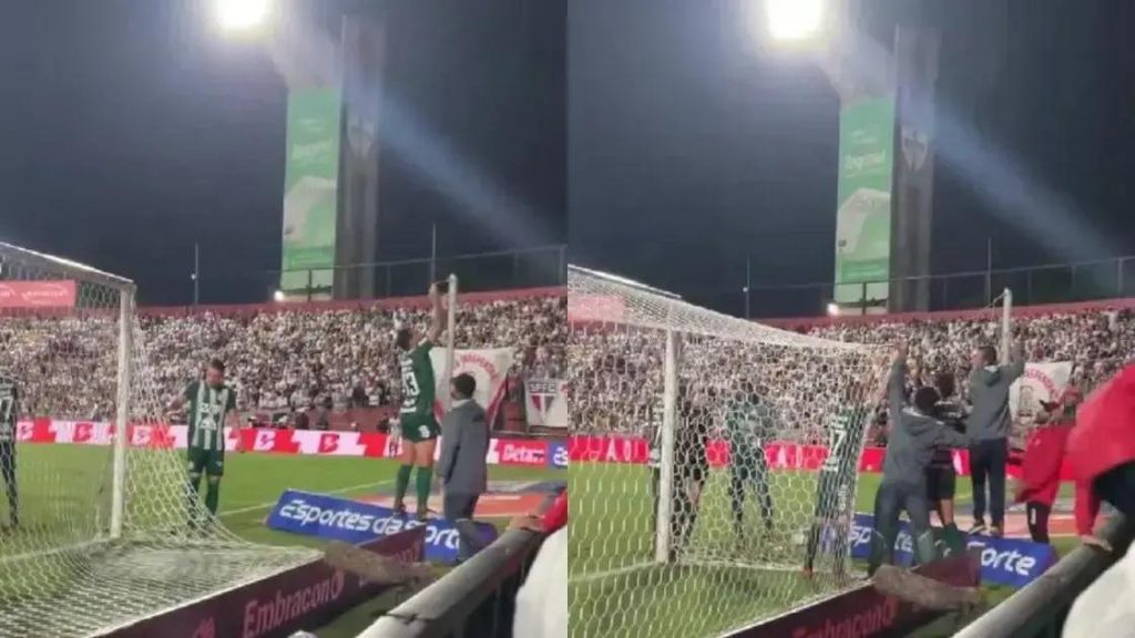 SP e Chape: jogadores param jogo e arrumam rede de gol que caiu