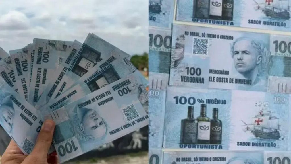 Torcida do Cruzeiro usa notas falsas para atacar Leonardo Jardim